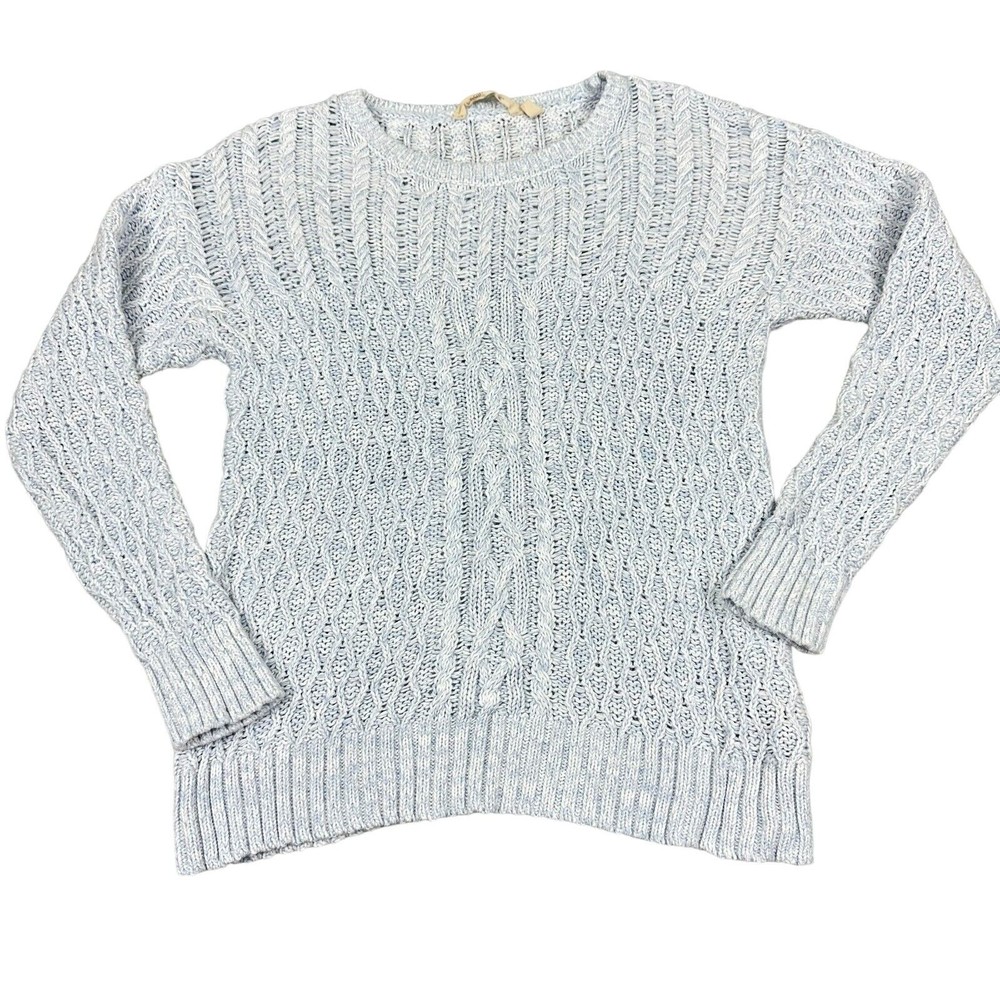 Soft Surroundings Size XS Womens Baby Blue 100% Cotton Cable Knit Sweater
